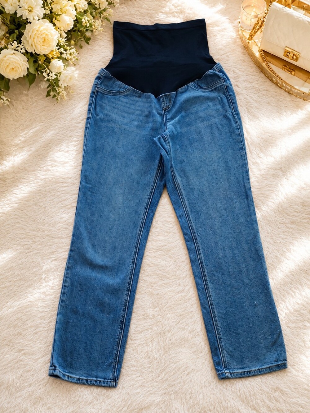 1822 Denim Maternity Straight Leg Jeans Size 10/30 Light Wash Over Belly